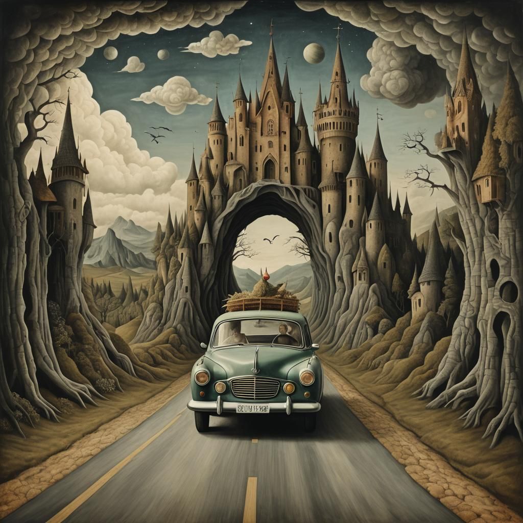 Dreamlike Road Trip in a Surrealist Landscape