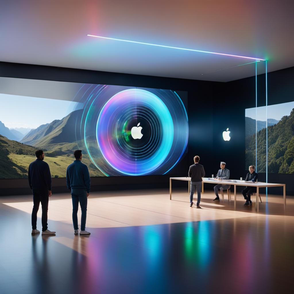 Apple Vision Pro in Liminal Space with Holographic Lines
