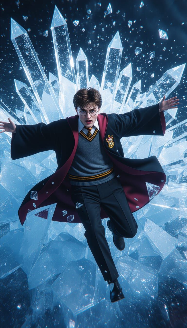 Harry Potter Falling Through Ice, Hyperrealistic 3D Render