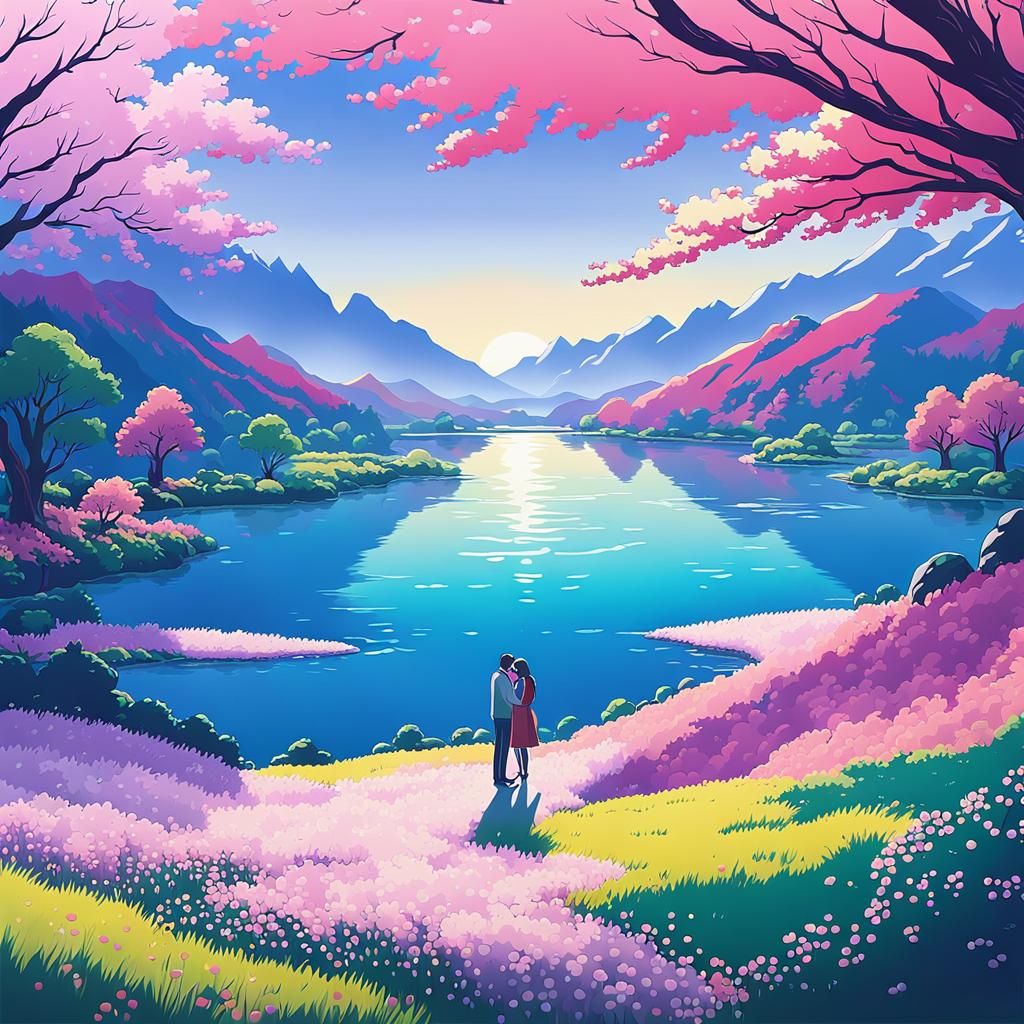 Ethereal Landscape Anime Couple