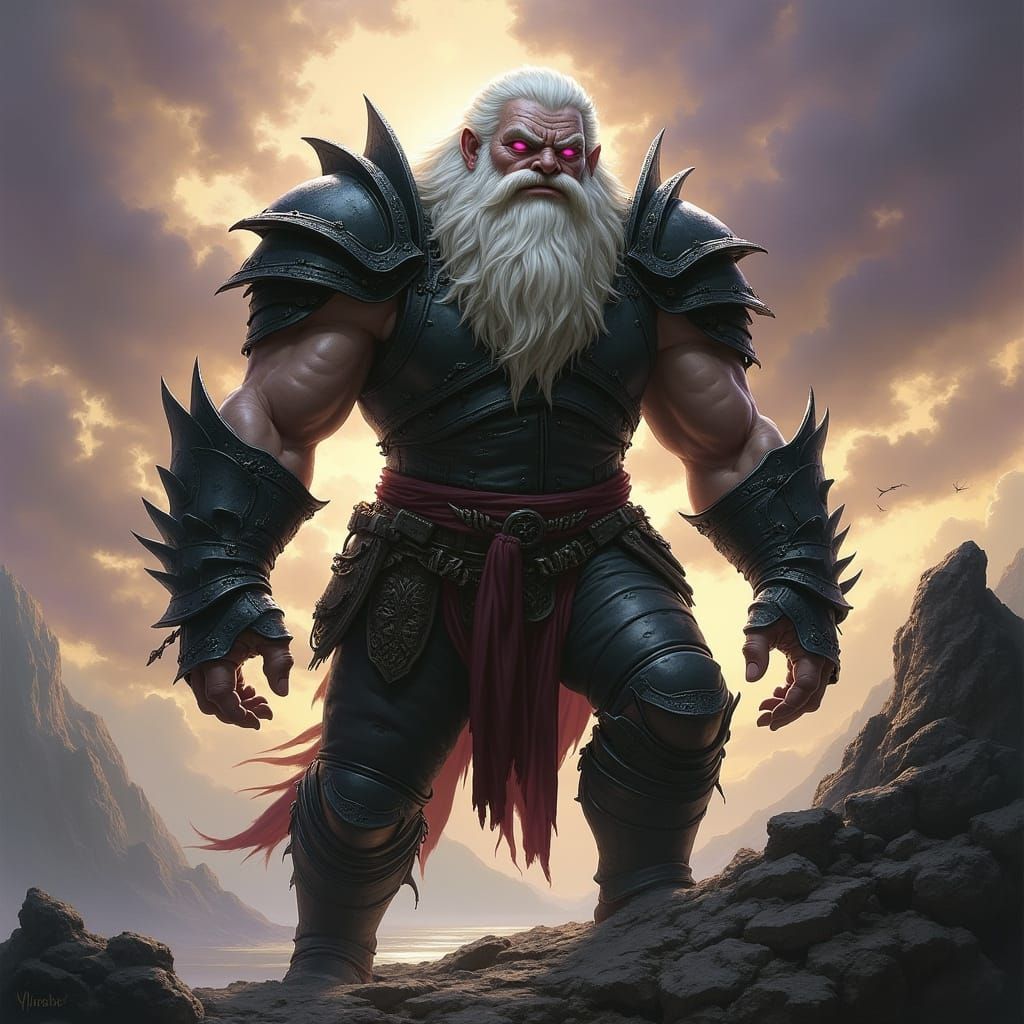 Albino Giant in Leather Armor on Rocky Peak