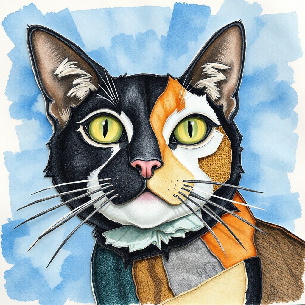 Mixed media cat portrait 2