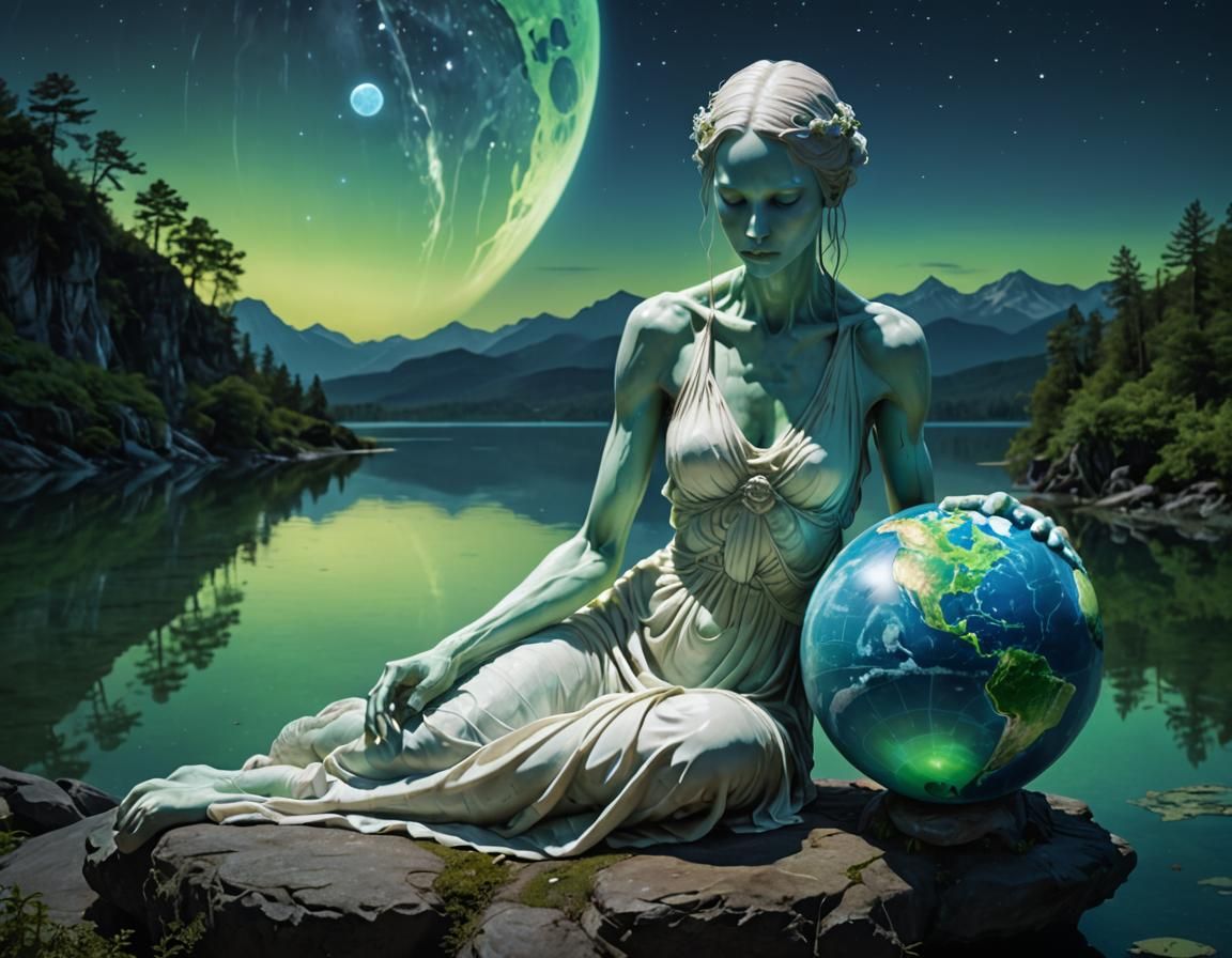 Ethereal Woman with Earth, Hellenistic Sculpture Style