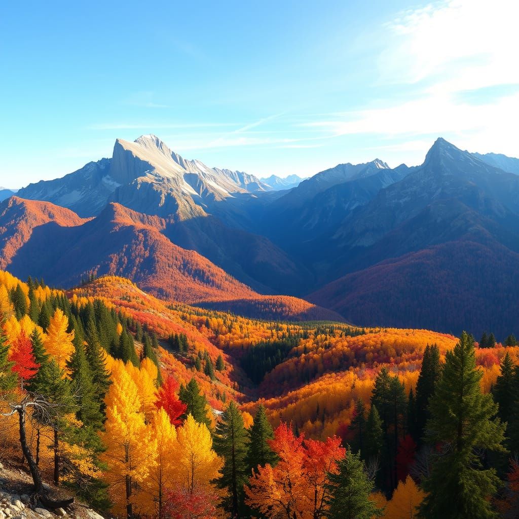 Rocky Mountains Autumn Vista in Golden Hour Light