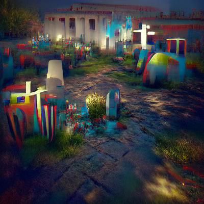 Night Graveyard Scene with Dark Tombs
