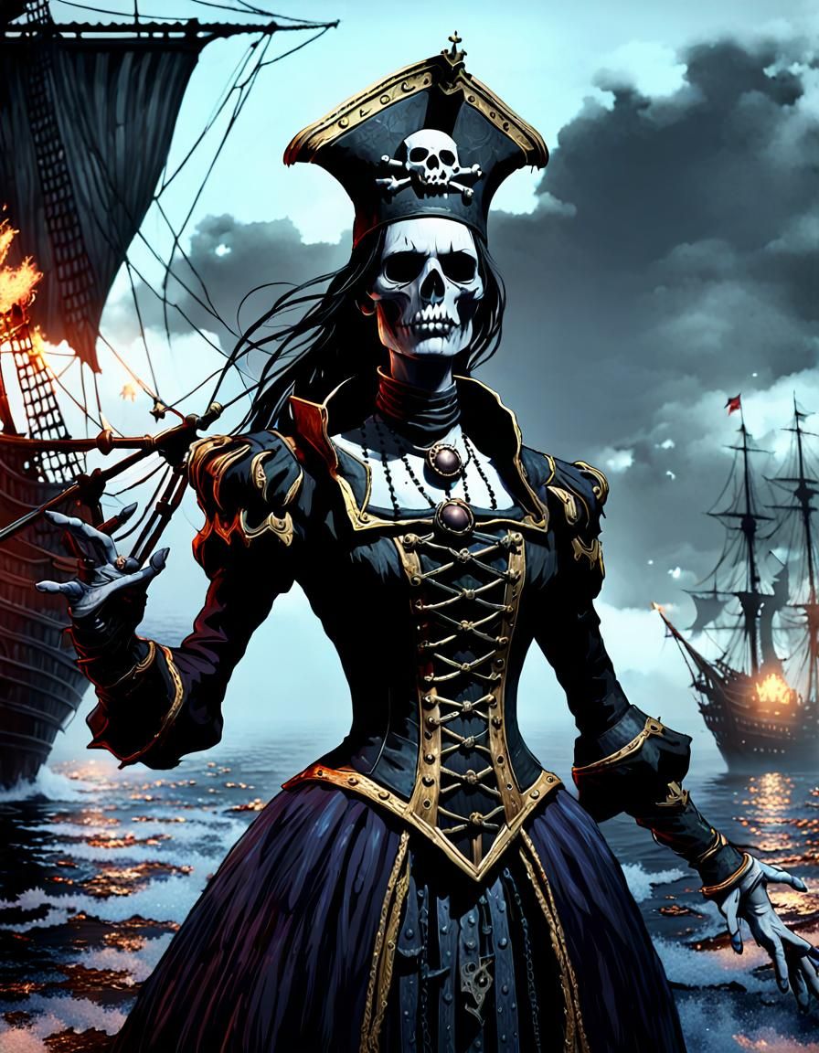 Ghostly Pirate Queen Commands Undead Galleon