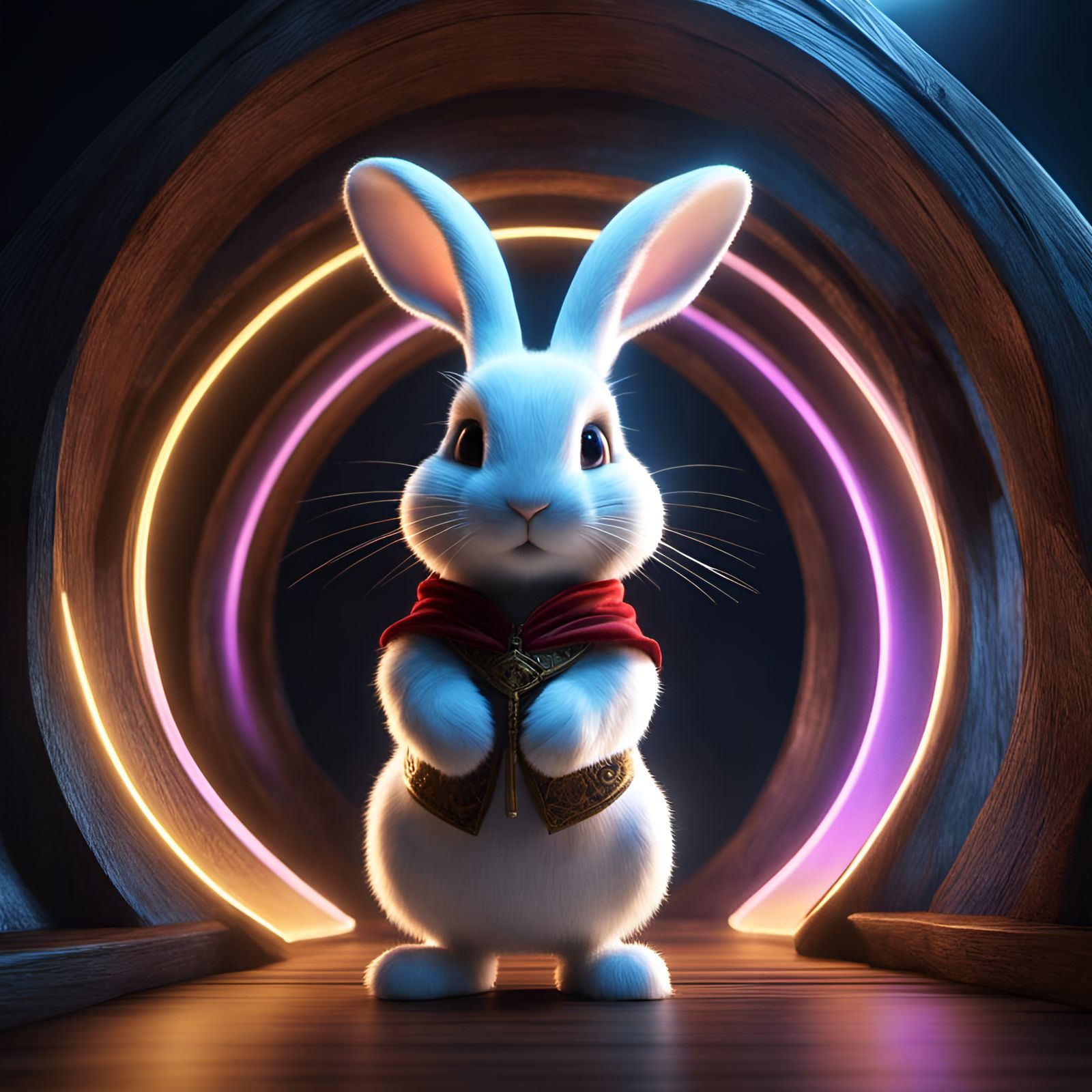 Rabbit Wizard on Antique Bridge in 3D