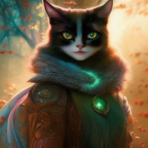 Cat Goddess and Dragon in Hyperdetailed Digital Art