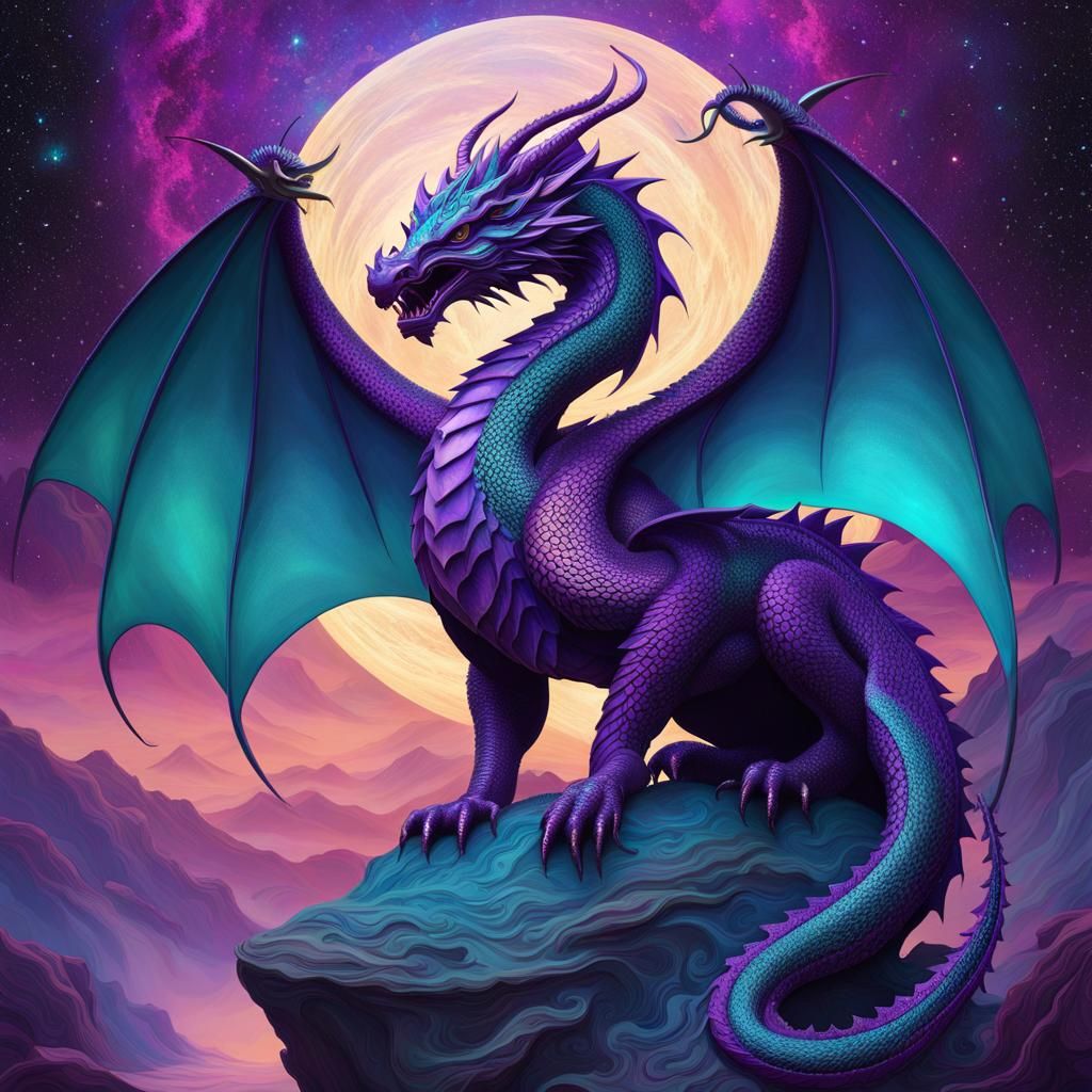 Art Nouveau Dragon in Holographic Astral Illustration