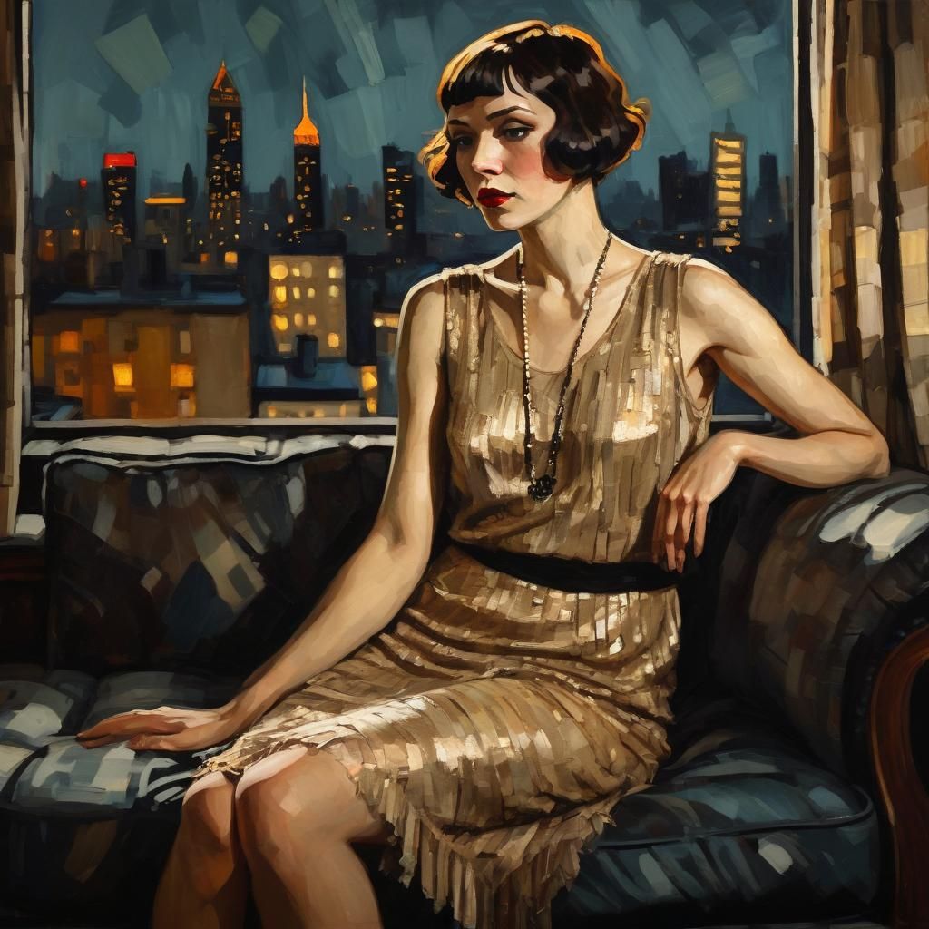 Expressionist Portrait of Woman in 1920s Dress