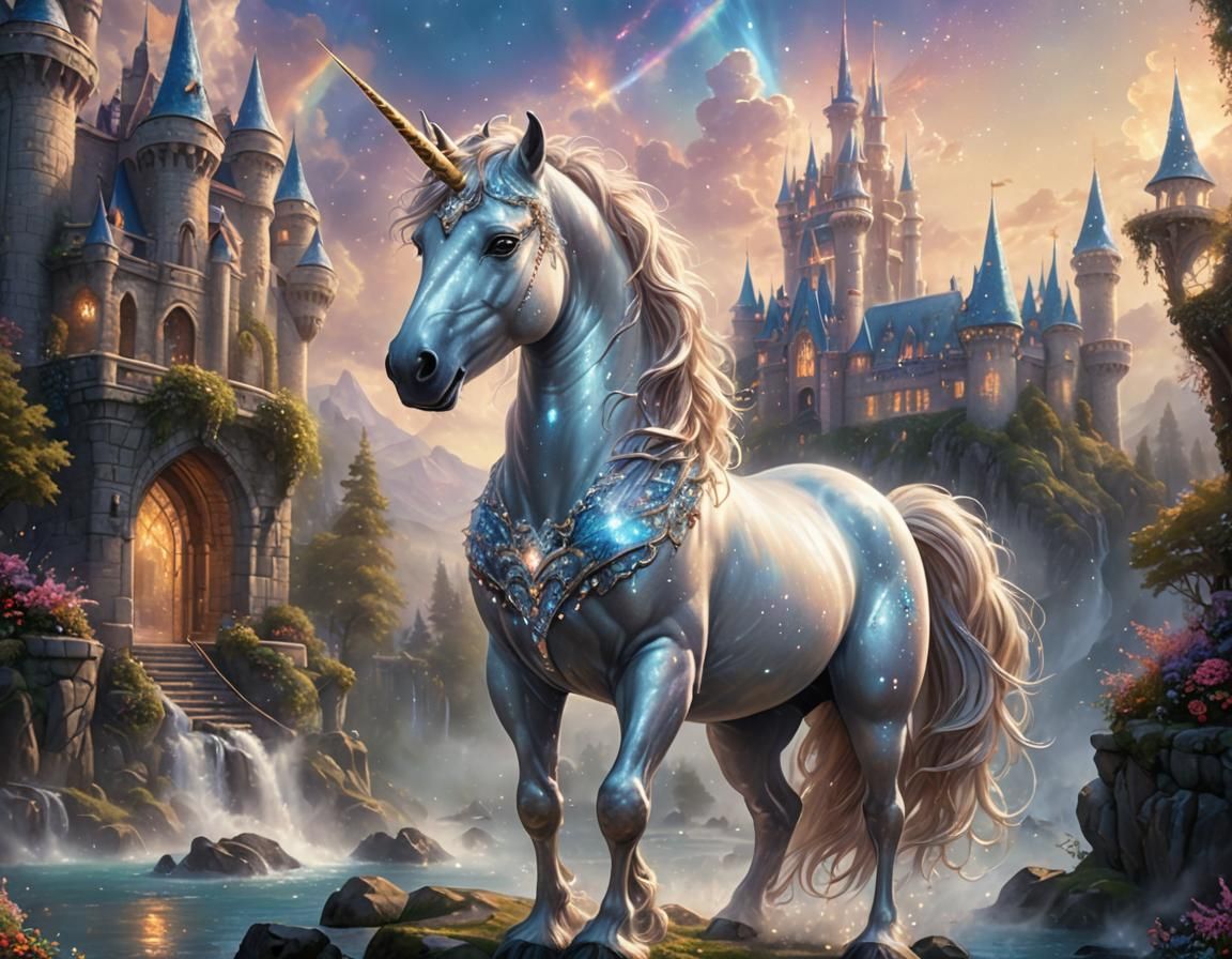 Magical Unicorn in Fantasy Kingdom Illustration