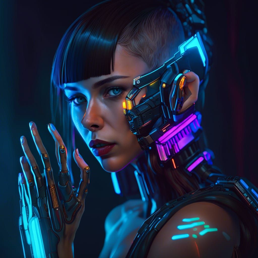 Cyborg Girl Portrait in Cyberpunk Style