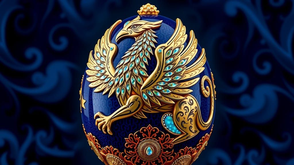 Ornate Fabergé Egg with Majestic Gryphon Design