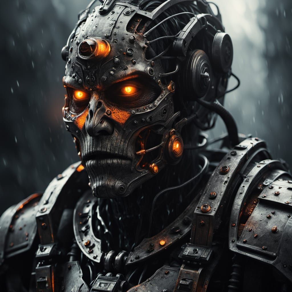 Mechanical Rogue in Barren Wasteland: Dark Fantasy Art