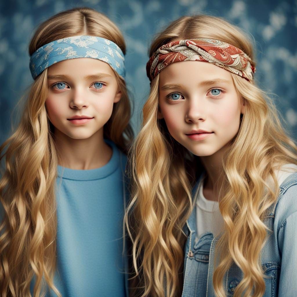 Twin Girls with Blonde Hair and Blue Eyes