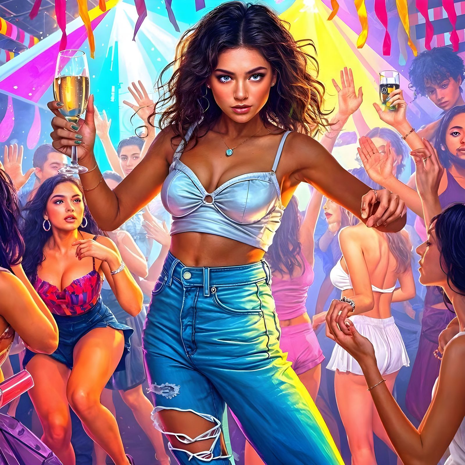 Stunning Woman at Party in Photorealistic 8K