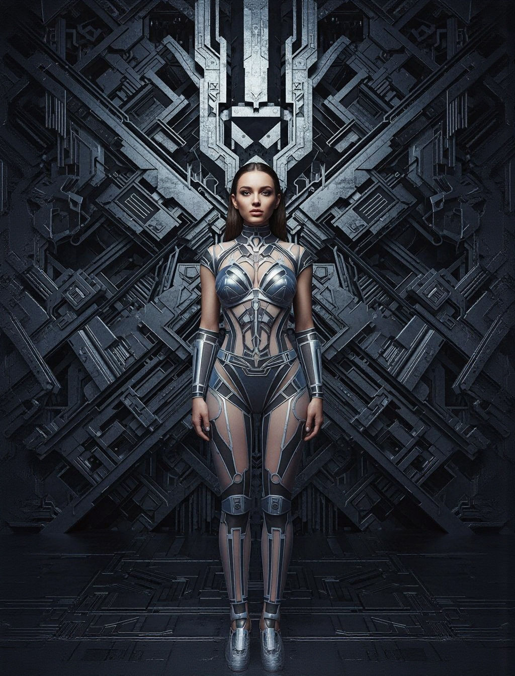 Biomechanical Cubist Art Deco Robotic Background with Futuri...