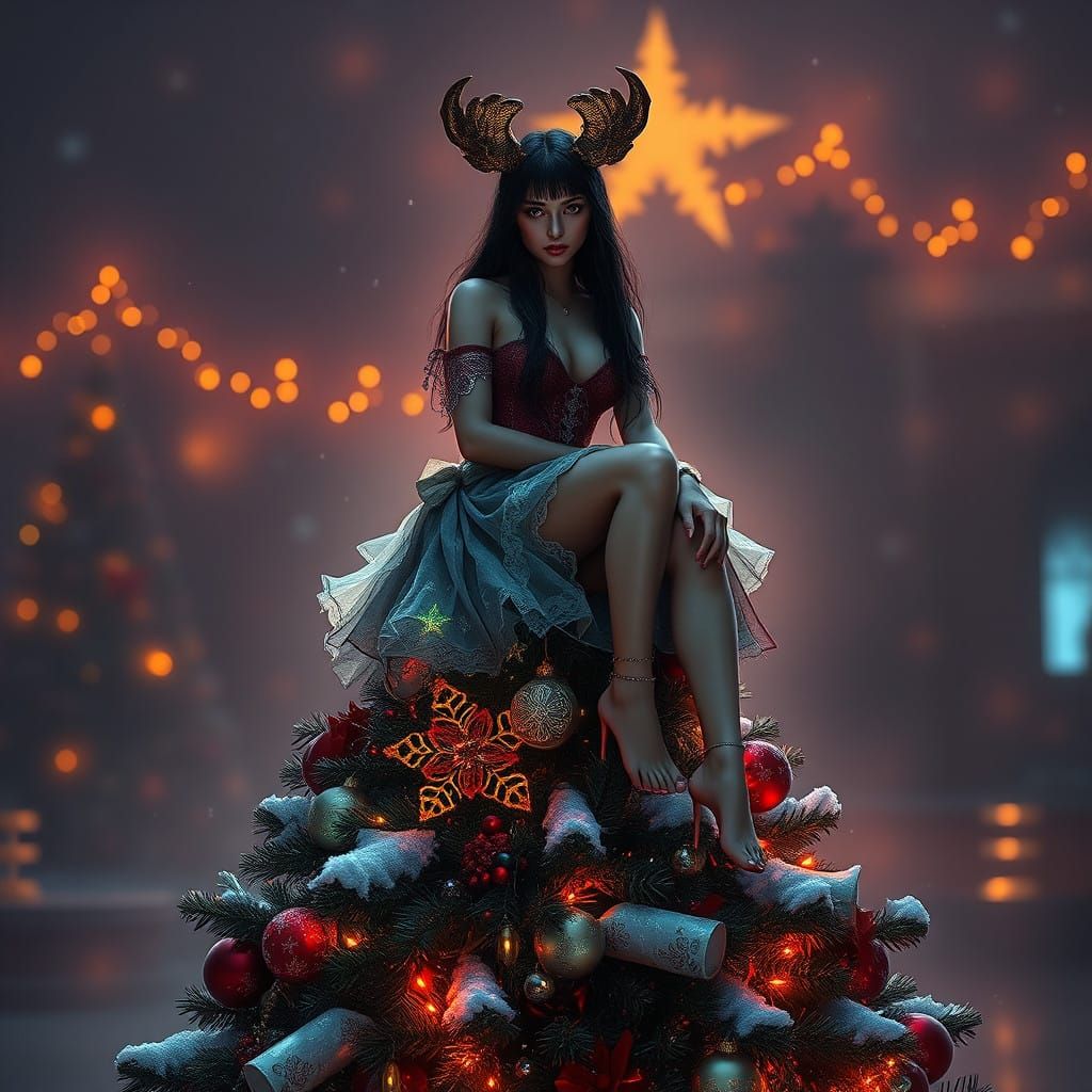 Ethereal Dark Goddess Reigns Over Whimsical Winter Wonderlan...