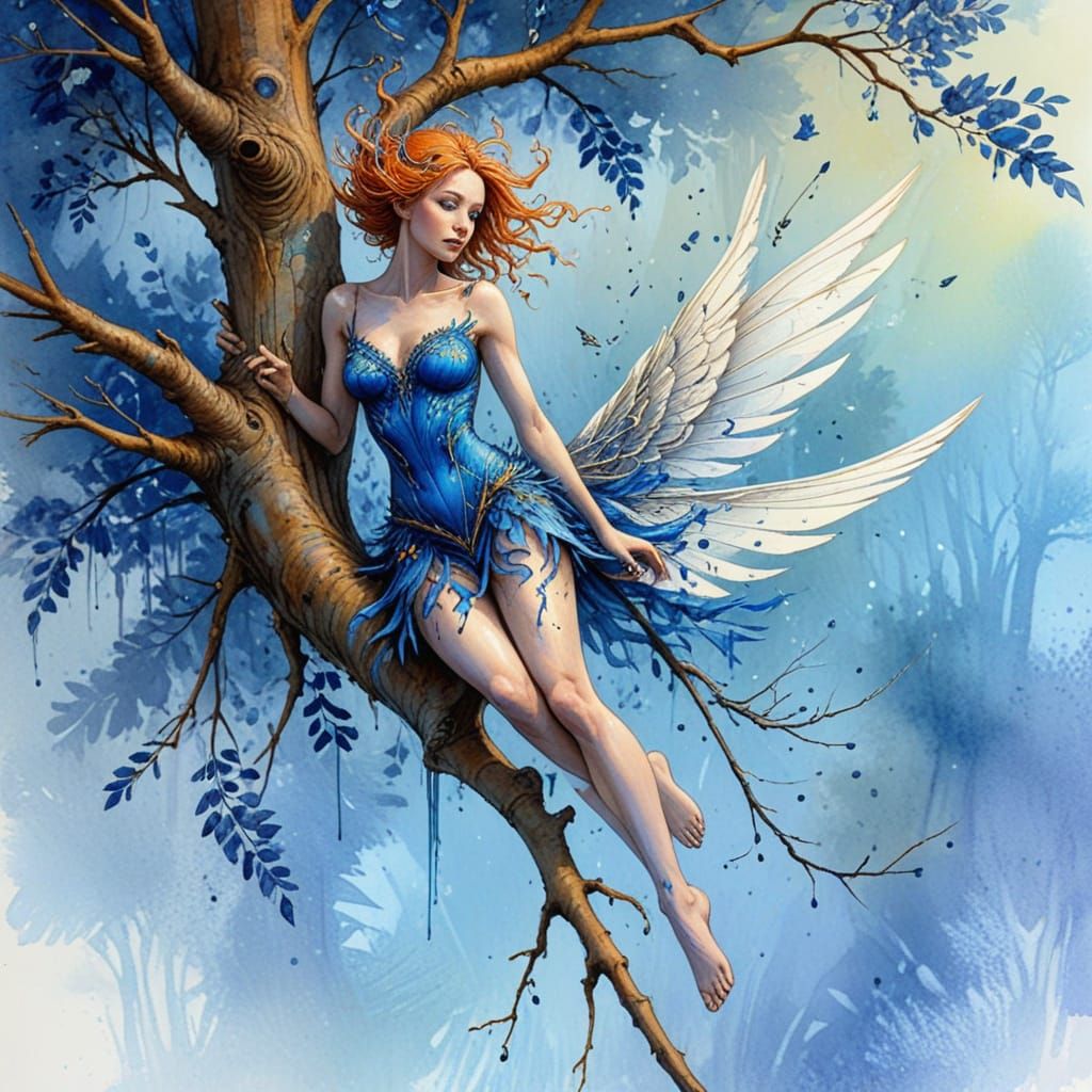 Fantasy Fairy Emerging From Cocoon on Tree Branch