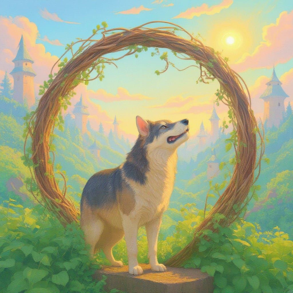 Whimsical Fantasy Scene in Pastel Colors