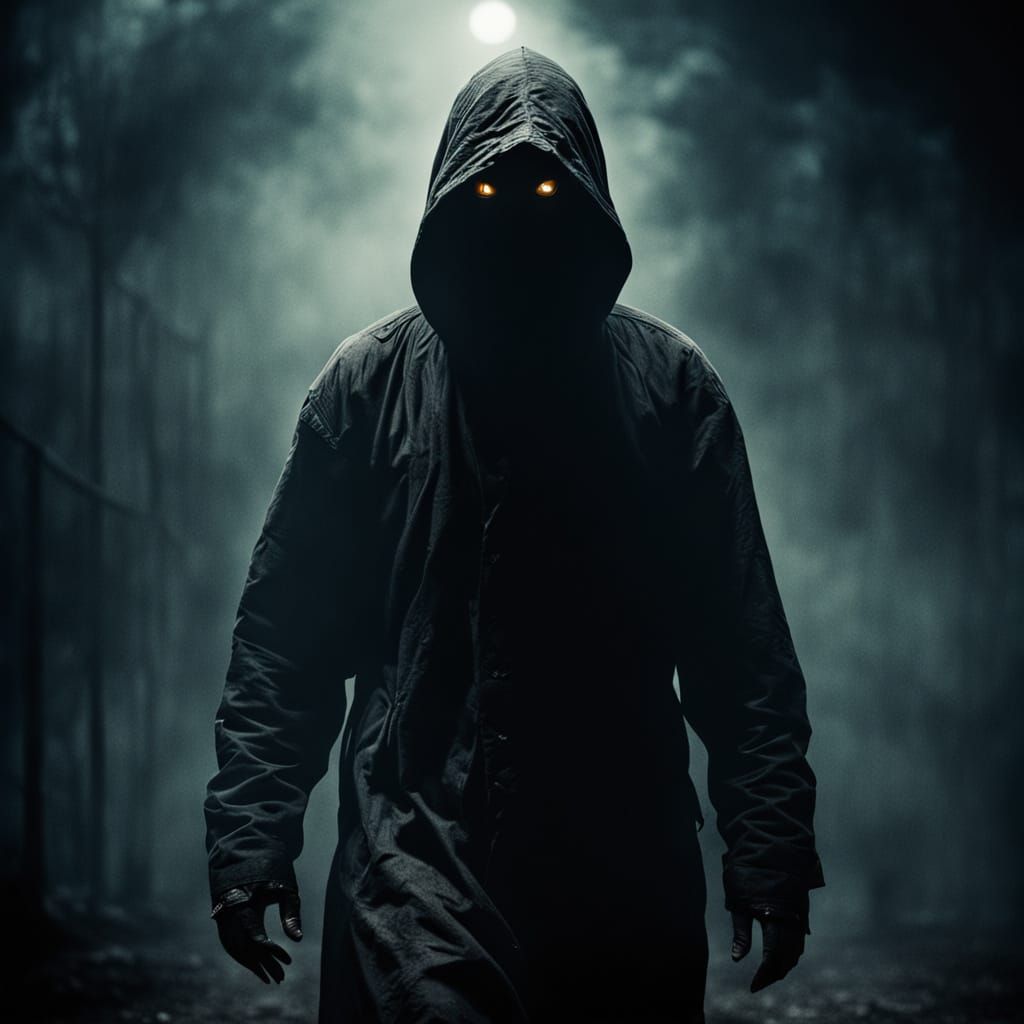 Ominous Figure Walking in Darkness: Surreal Close-Up