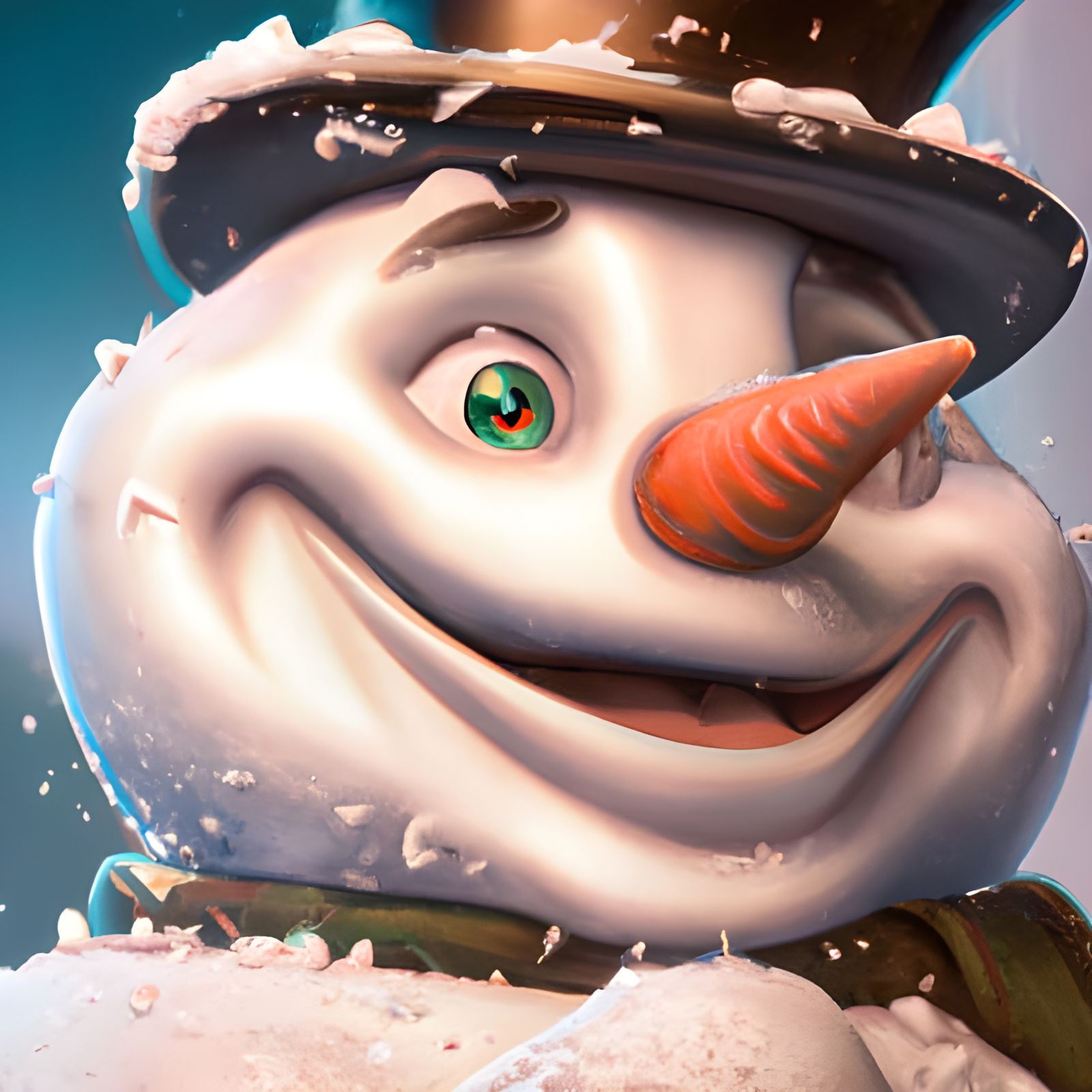 Happy Snowman Portrait in Detailed 3D Style
