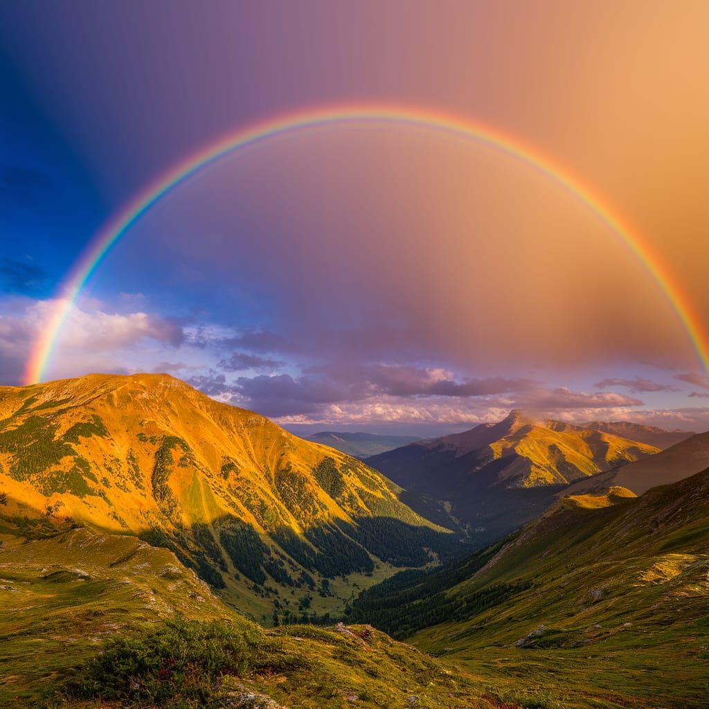 Summer Rainbow in Majestic Mountainscape