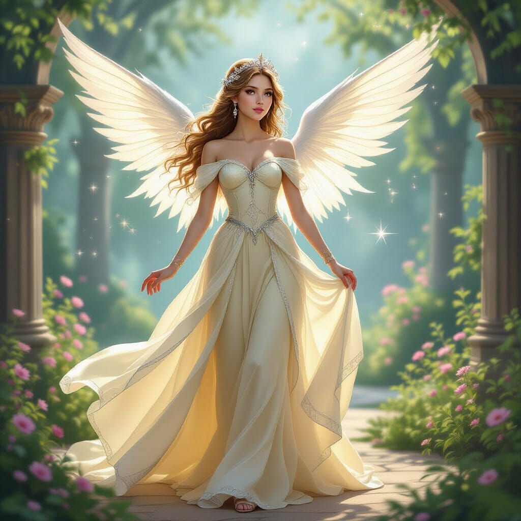 Regal Aasimar Princess in Flowing Gown