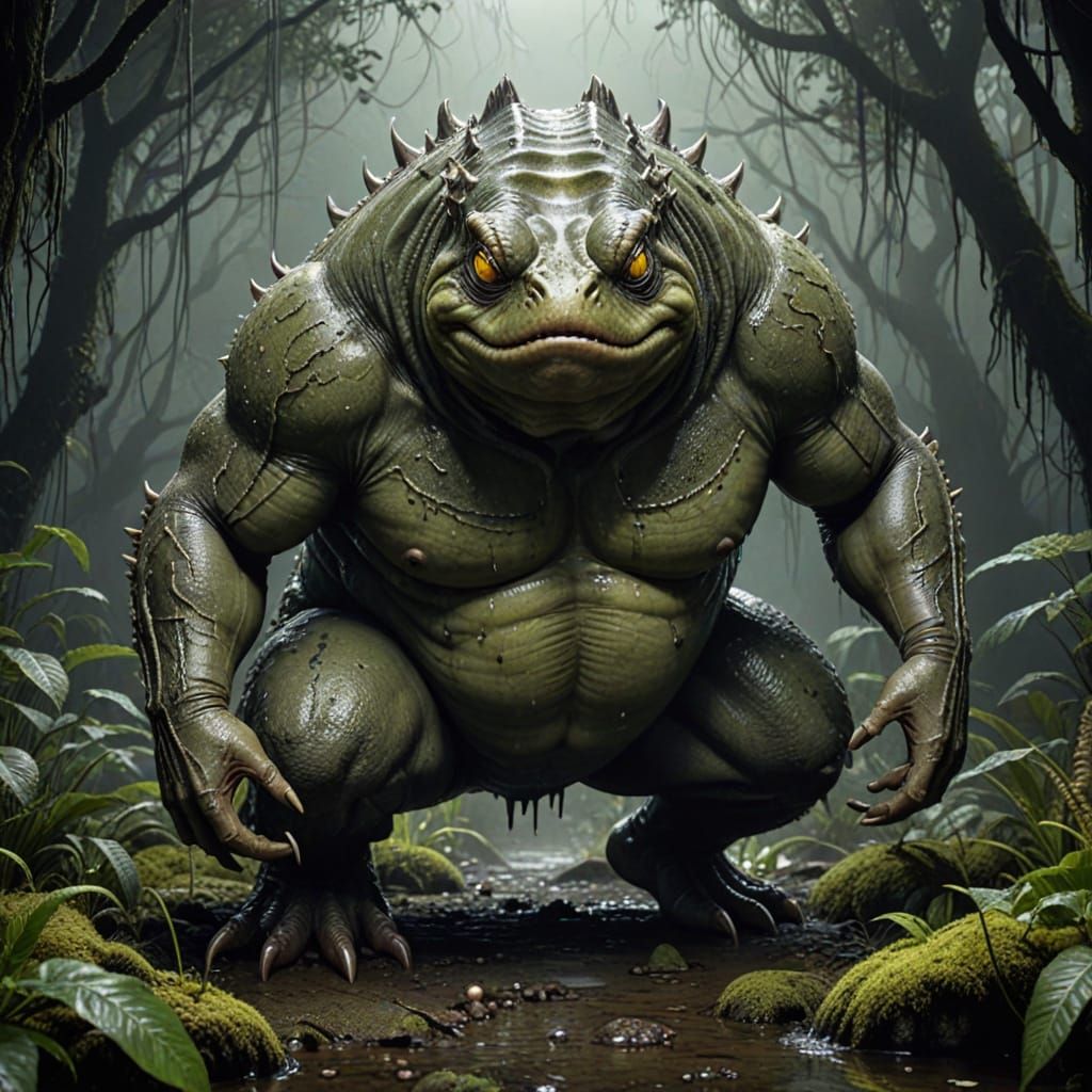 Hyper-Realistic Monster in Dark, Misty Environment