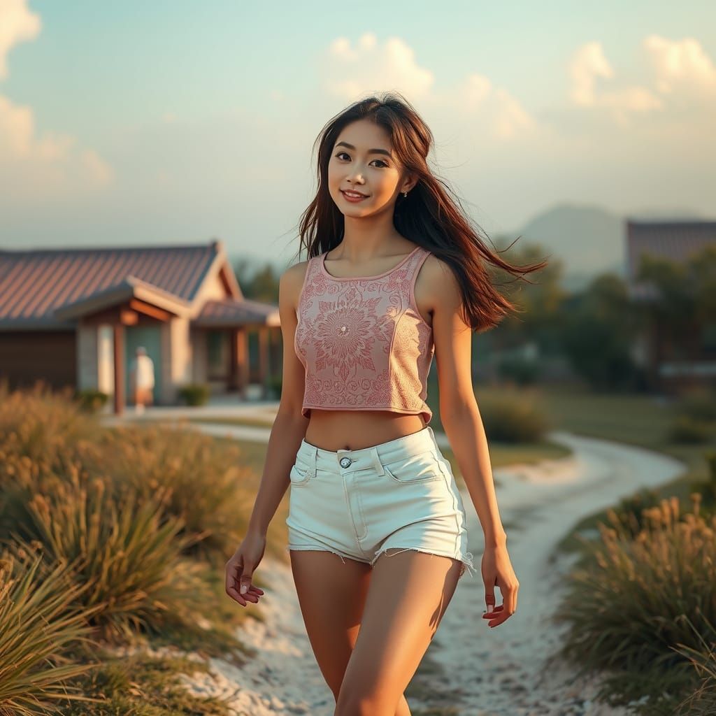 Japanese Beauty in Dreamy Metallic Landscape