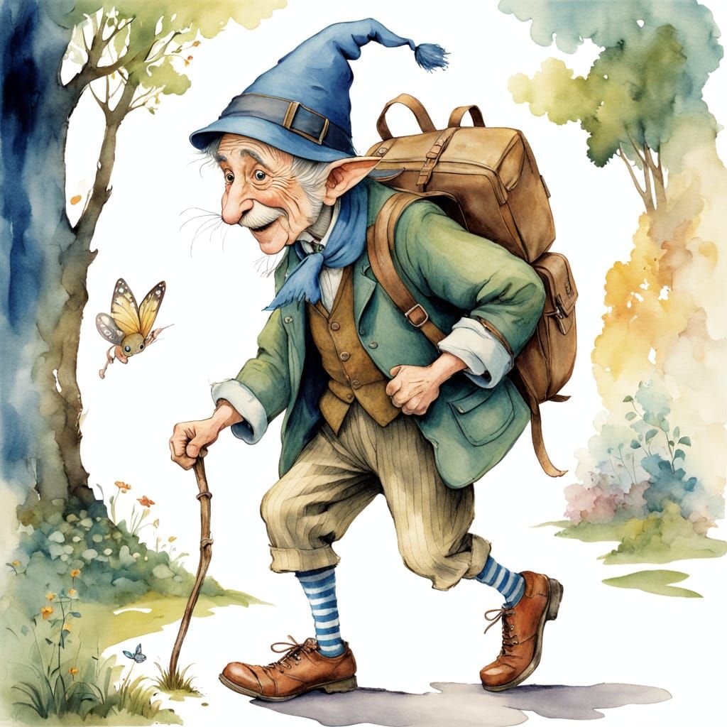 Whimsical Watercolor Elf Portrait with Fairy Lighting