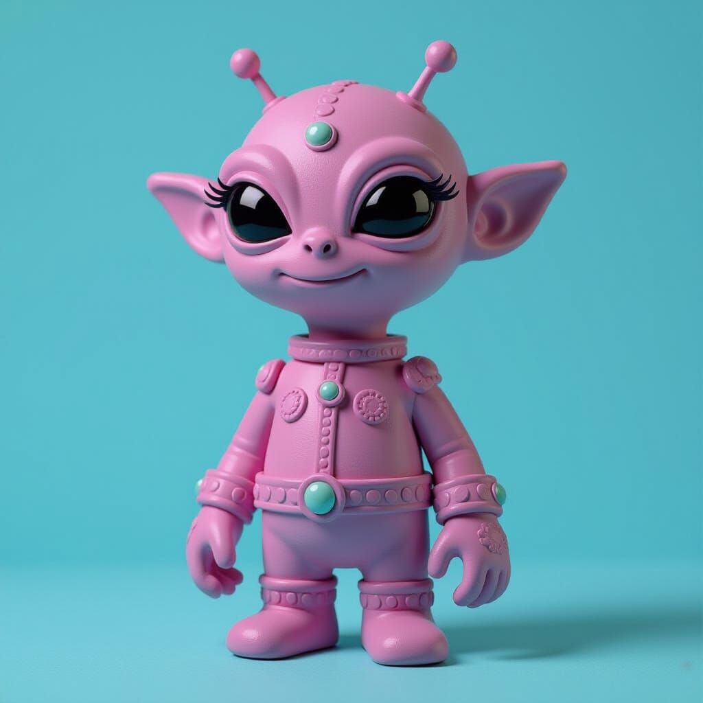 Retro-Futuristic Mauve Alien Clay Sculpture