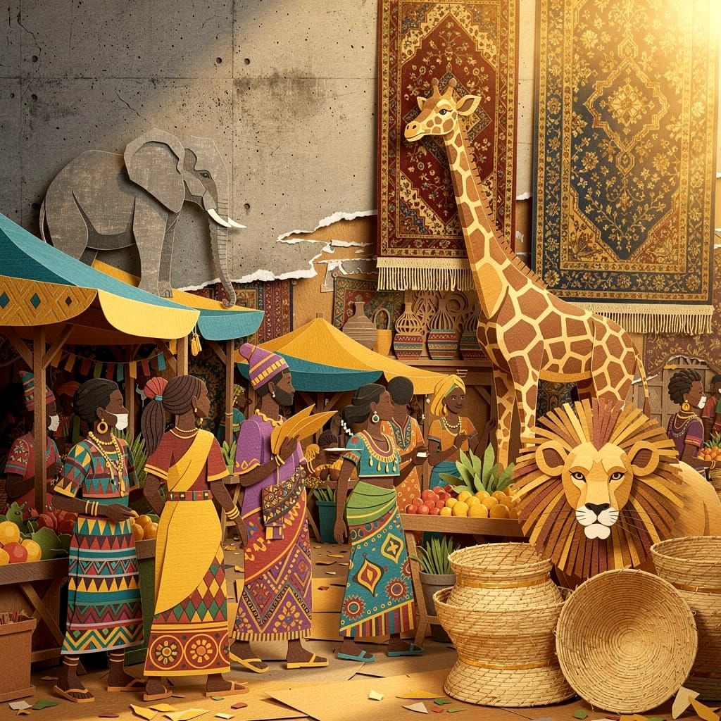 Circus Animals Hiding in African Bazaar Collage