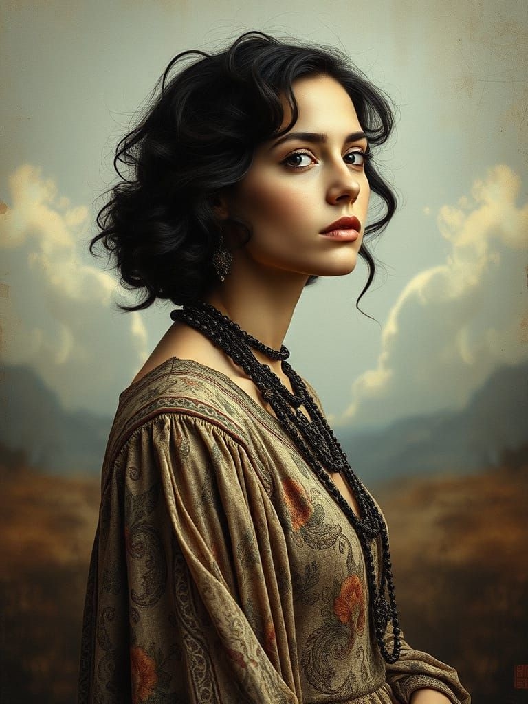 Surreal Woman Portrait in Mixed Media Style