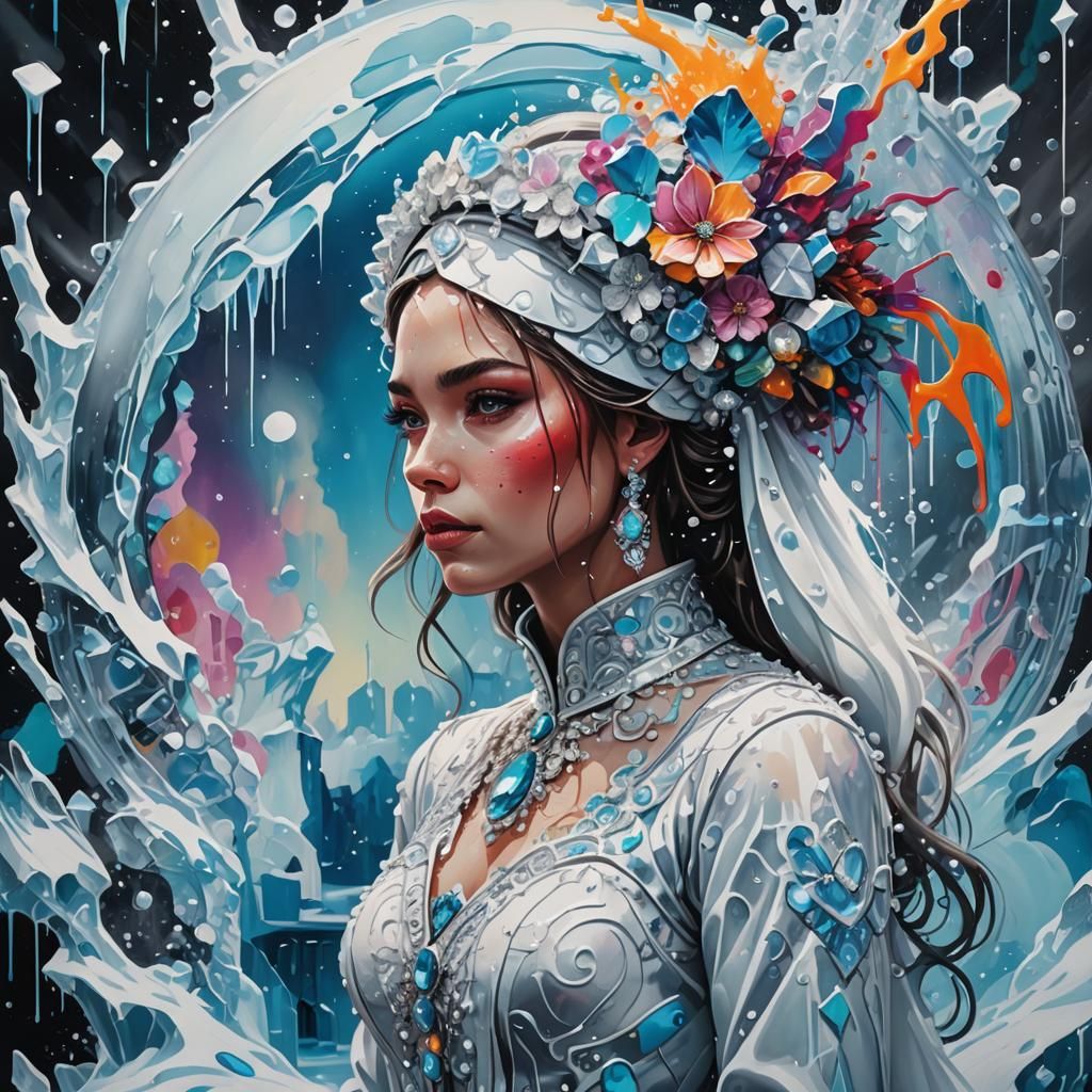 Bride at North Pole in Graffiti Art Style