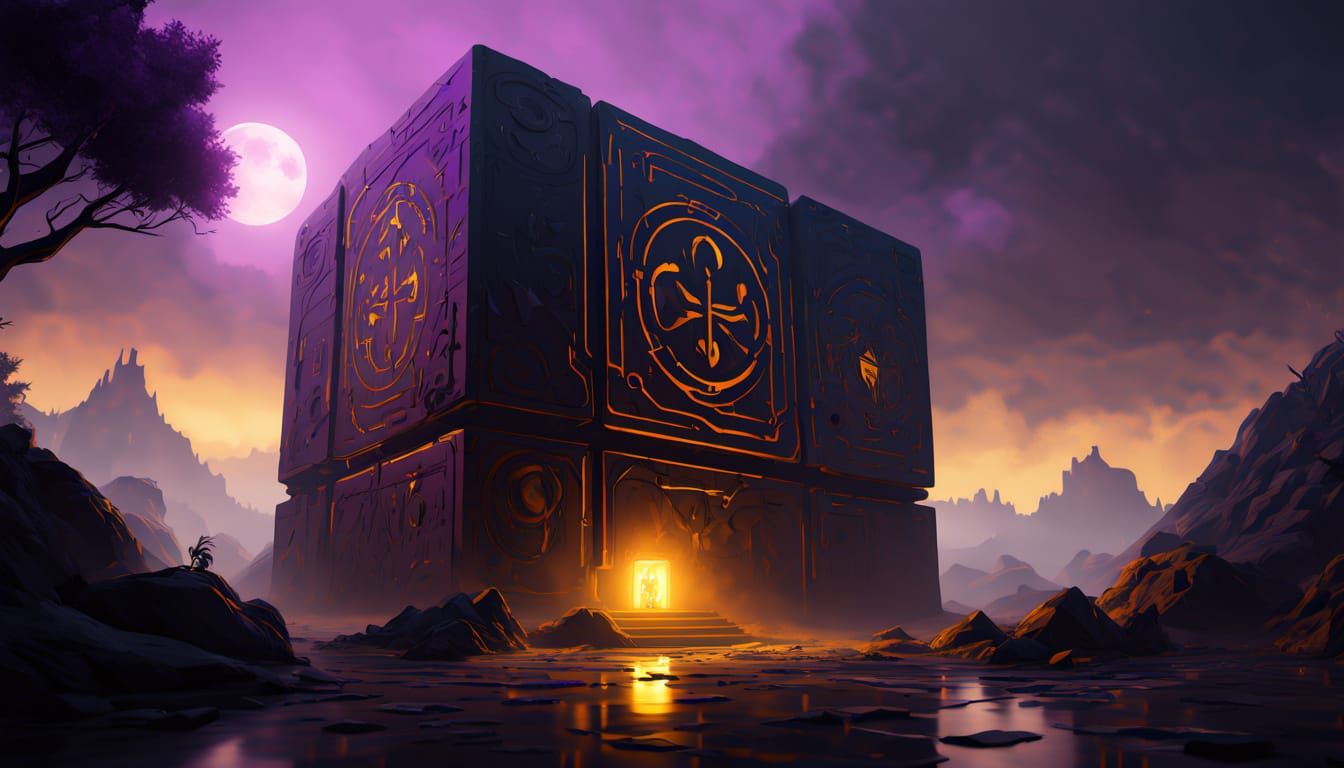 Surreal Dark Fantasy Cubes in a Desolate Eerie Landscape