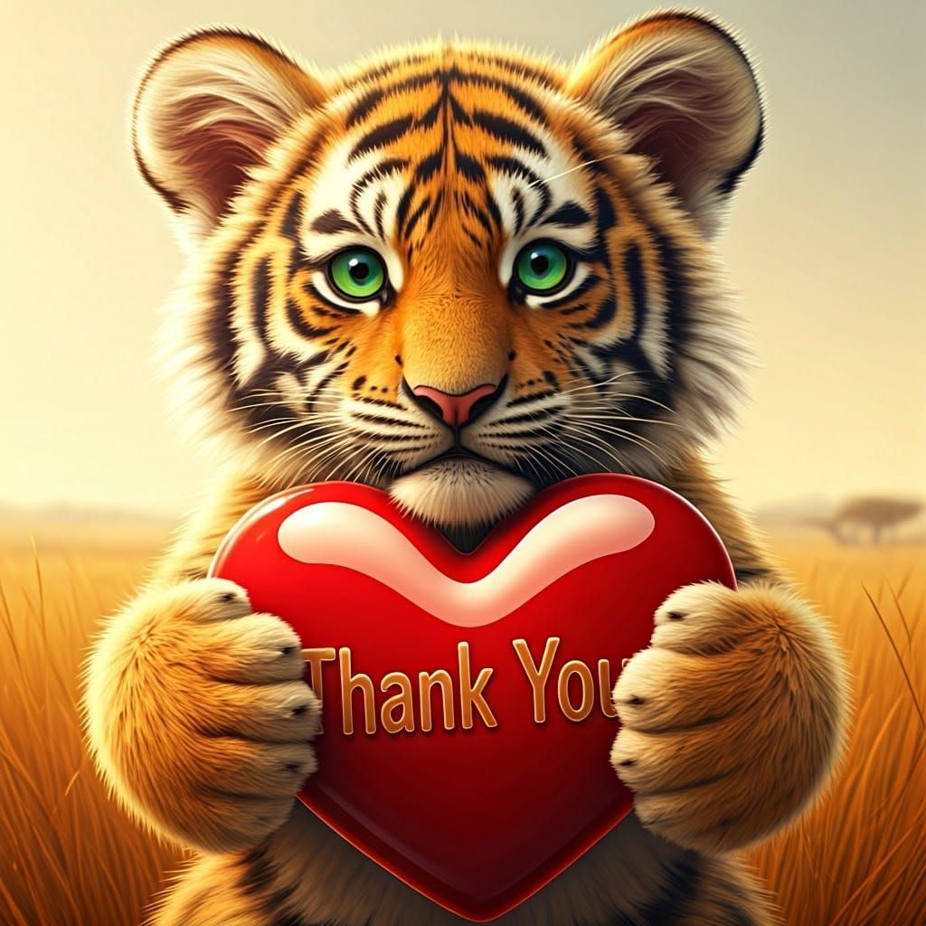 Golden Tiger Cub Says Thank You: Pixar Style