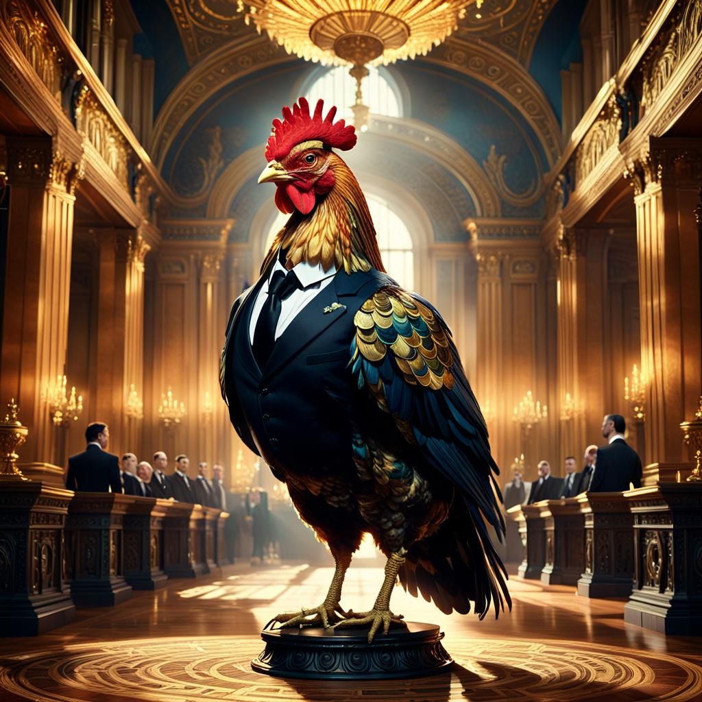 Majestic Hen in Ornate Hall as Digital Painting