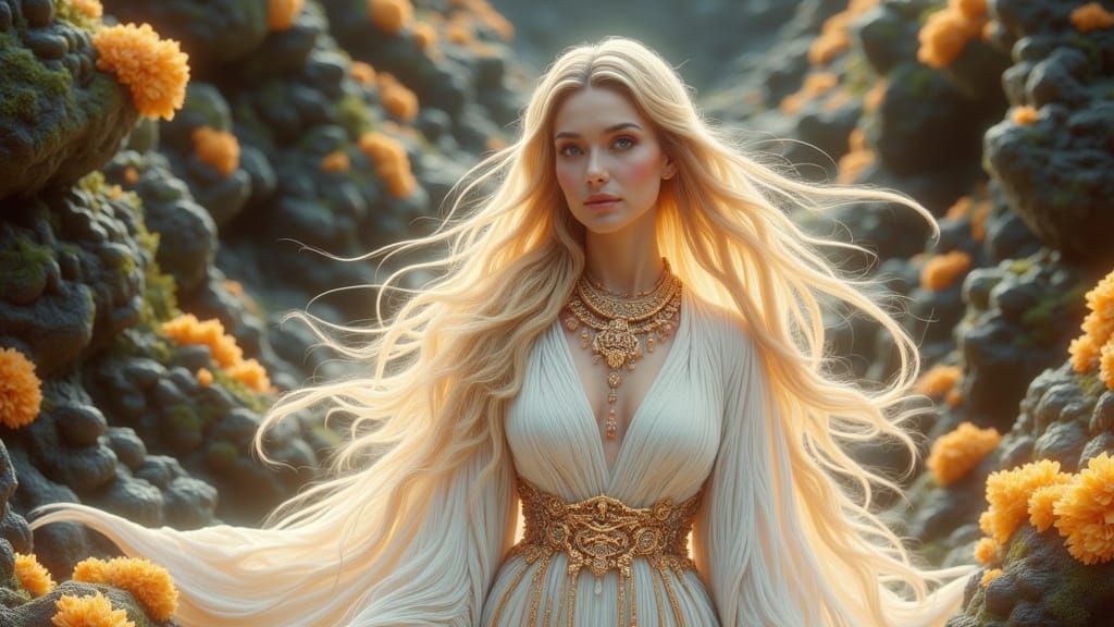 Mystical Blonde Woman in White Robes Digital Artwork