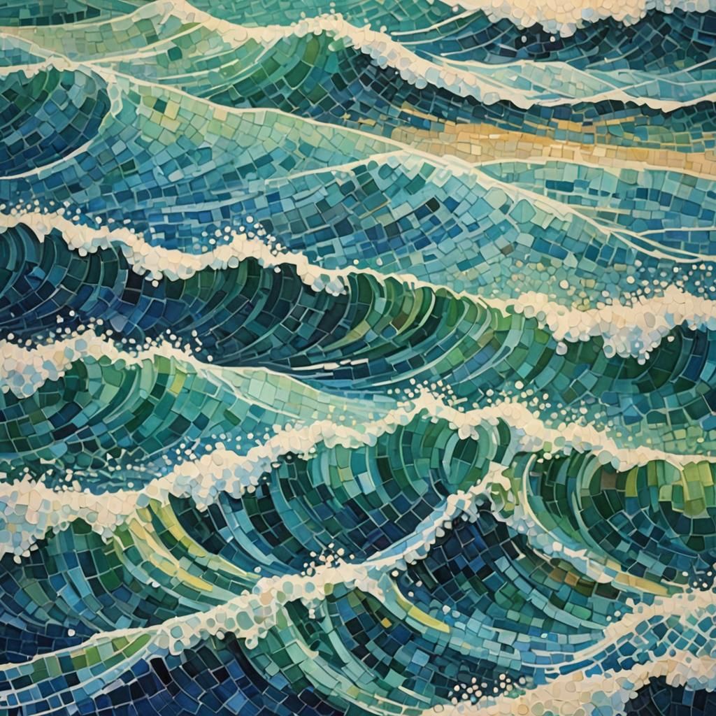 Ocean Waves in Pointillist Dot-Art Style