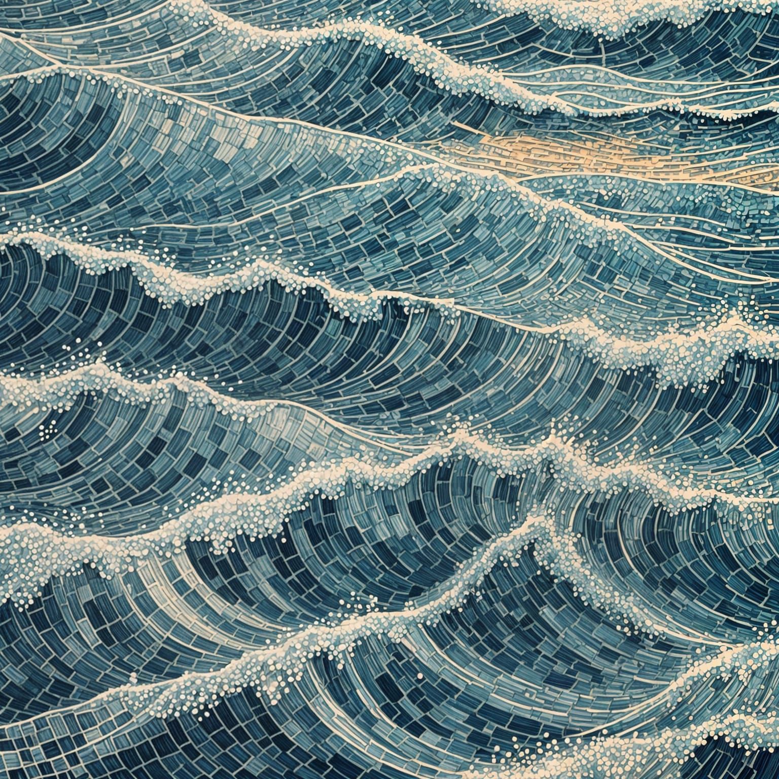 Surreal Pointillist Ocean Waves in Dot-Art Style