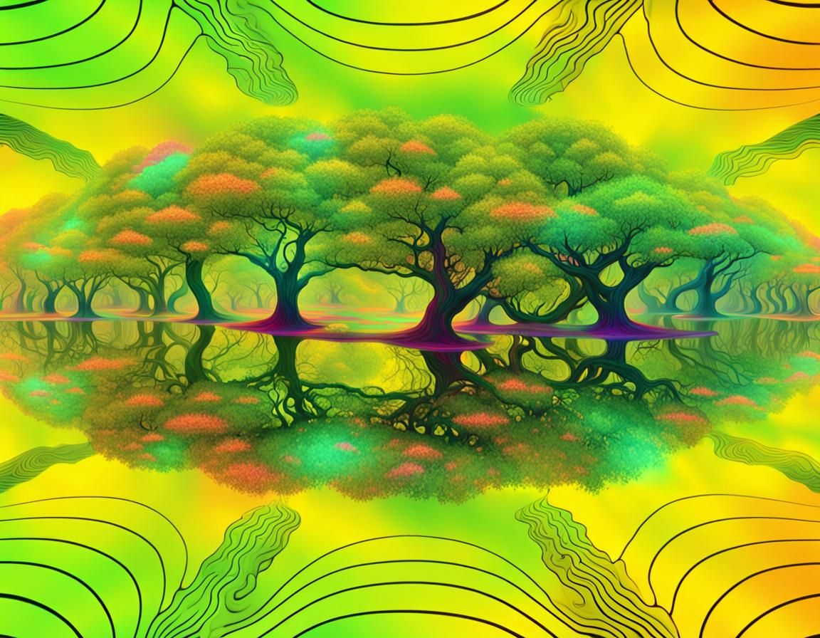 Psychedelic Dreamscape: Forest Spirits Dance in Astral Light