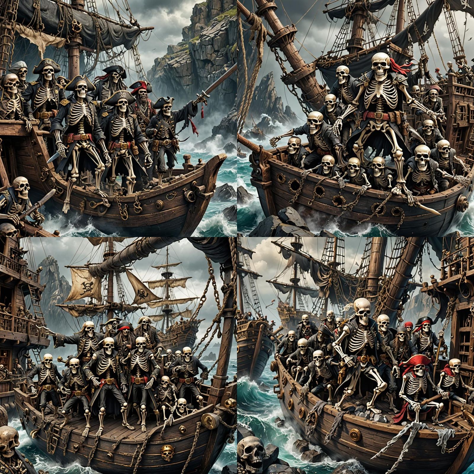 Skeleton Pirate Crew on a Wrecked Ship