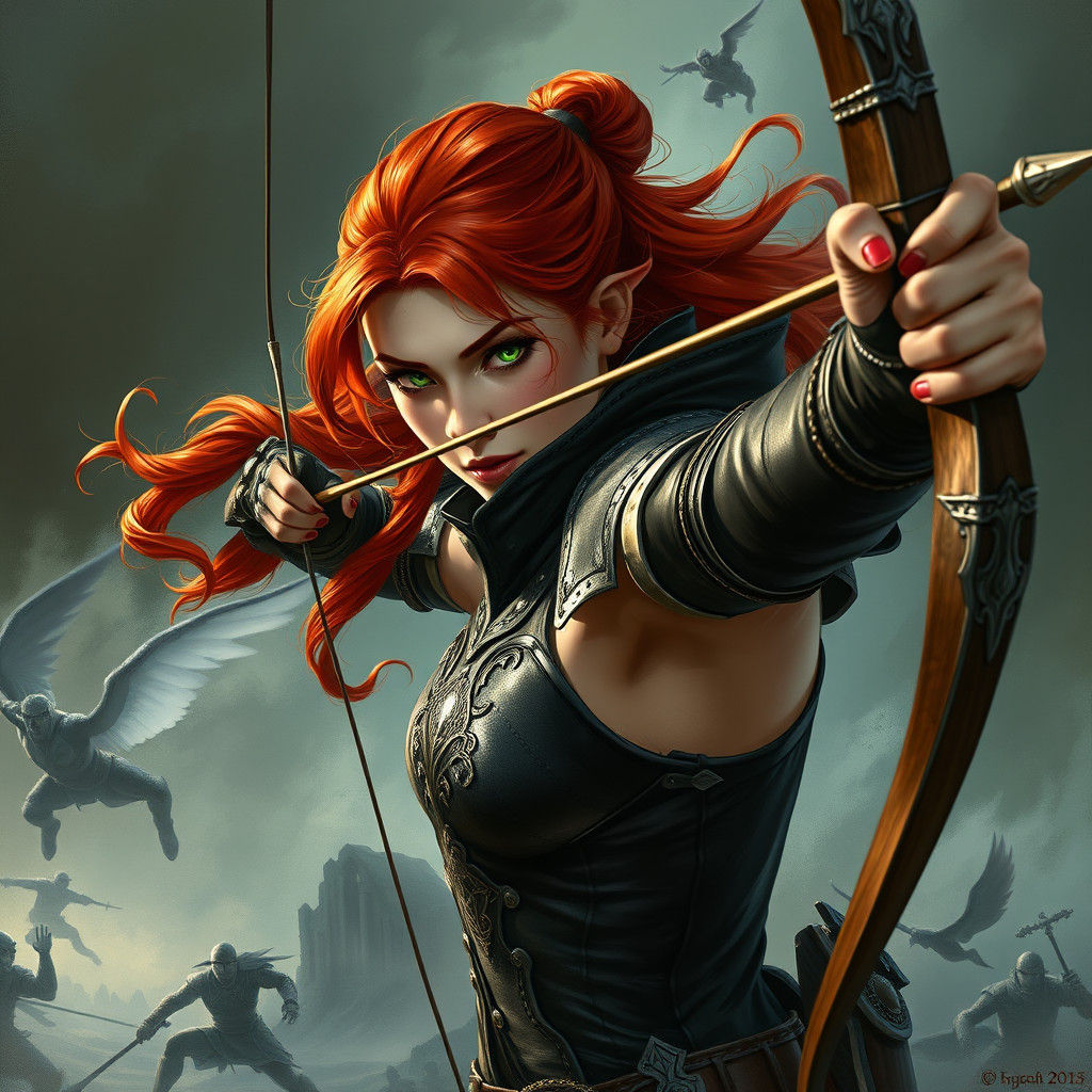 Redhead Archer Izorra in Mystical Battle Scene