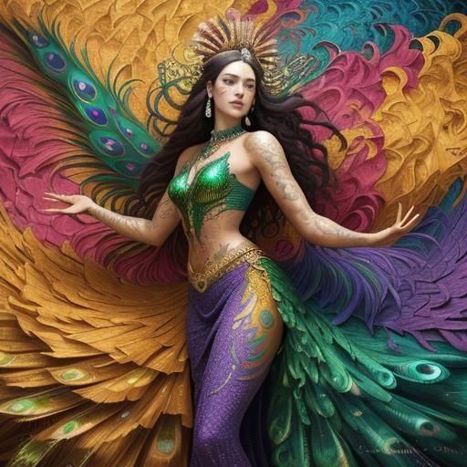 Dragon Peacock Woman in Abstract Expressionism