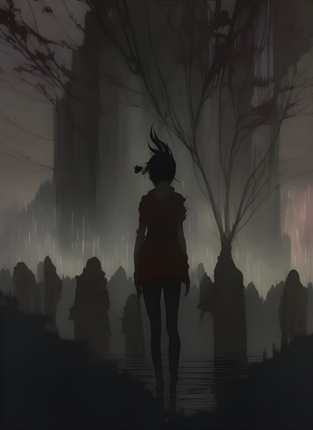 Bleak Dark Fantasy Lycoris Radiata Ink Illustration