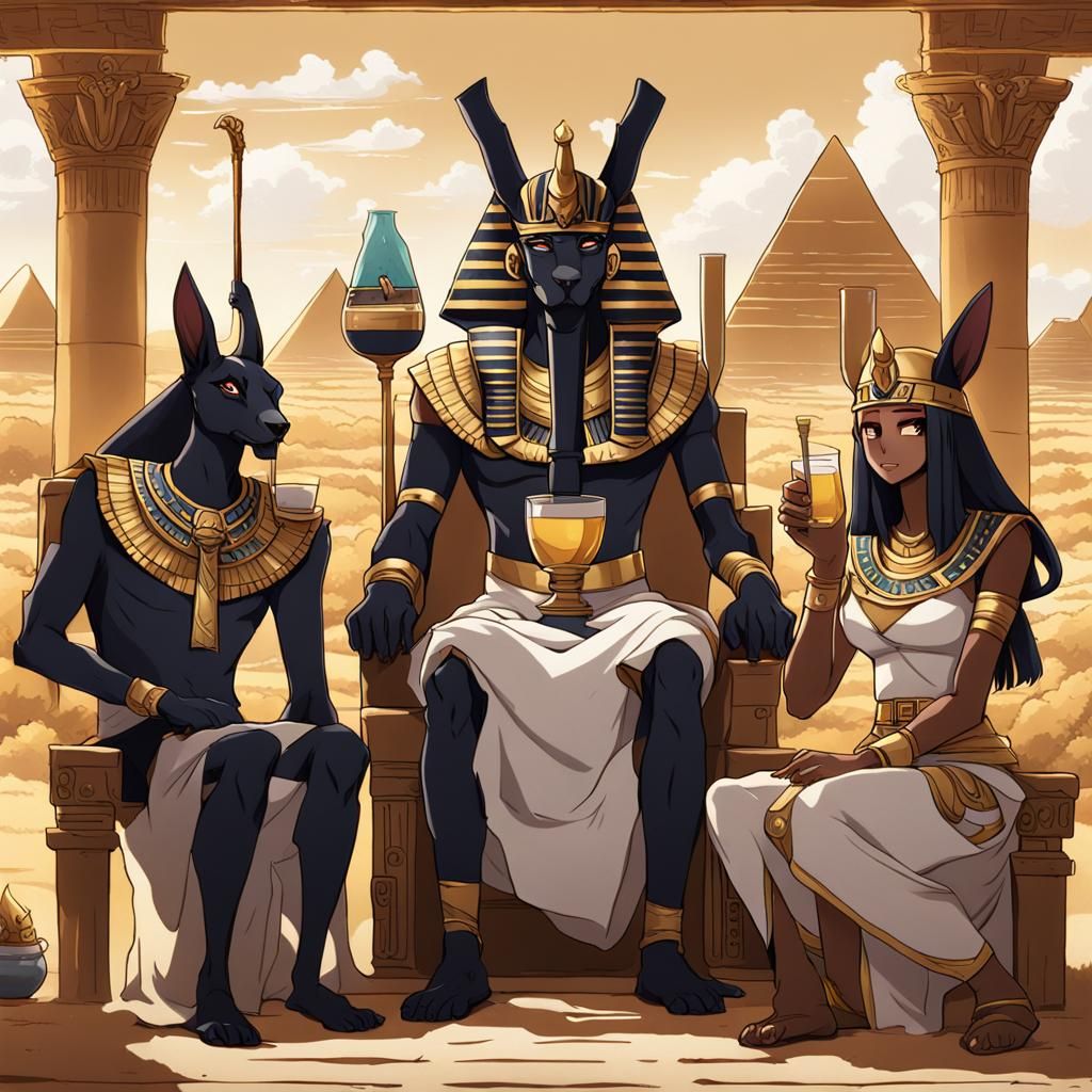 Egyptian Gods Celebrate in Anime Style