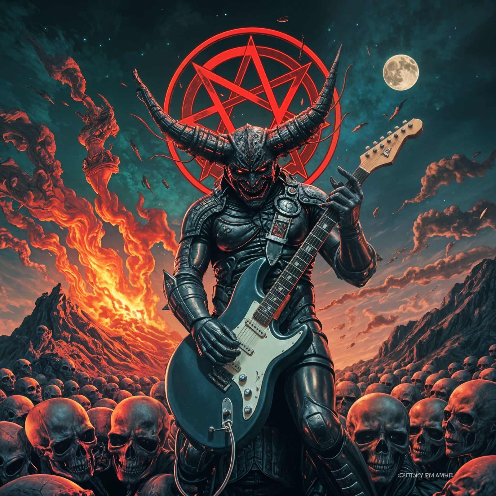 Demonic Guitarist in Psychedelic Surrealism Style