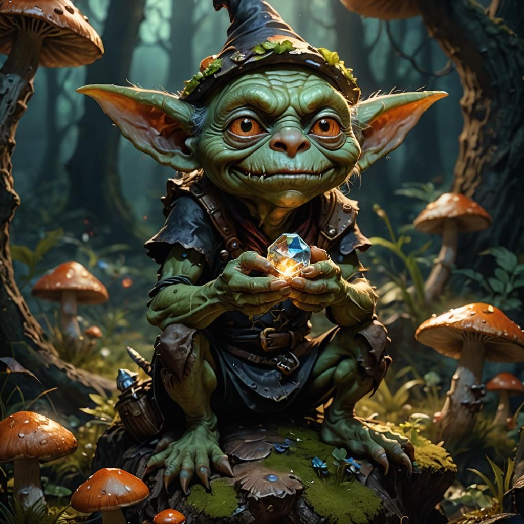 Goblin Portrait with Crystal in Fantasy Illustration