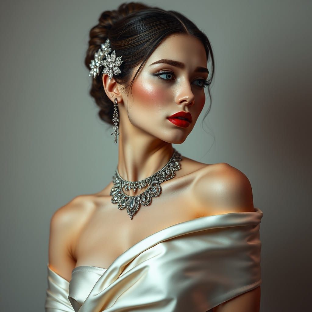 Stunning Elegant Woman in Silk with Hyper-Realistic Lighting